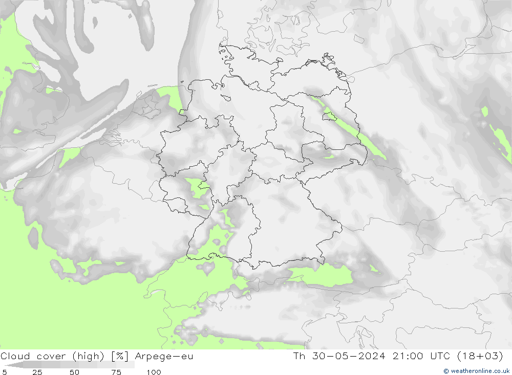 vysoký oblak Arpege-eu Čt 30.05.2024 21 UTC