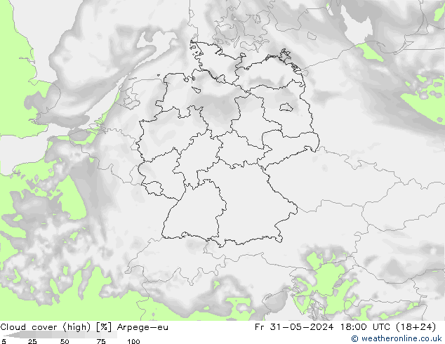 Nuages (élevé) Arpege-eu ven 31.05.2024 18 UTC