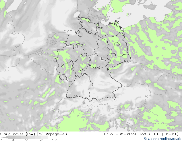 Cloud cover (low) Arpege-eu Fr 31.05.2024 15 UTC