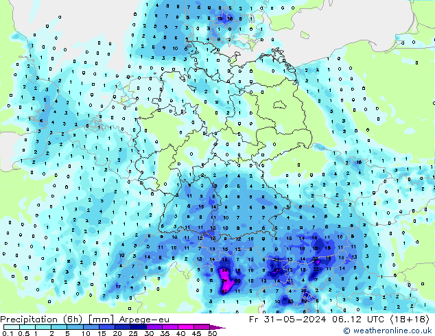 Precipitation (6h) Arpege-eu Fr 31.05.2024 12 UTC