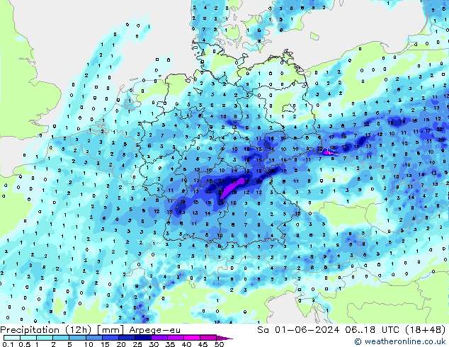 Precipitation (12h) Arpege-eu Sa 01.06.2024 18 UTC