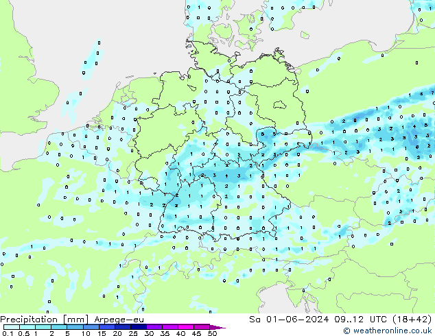 осадки Arpege-eu сб 01.06.2024 12 UTC