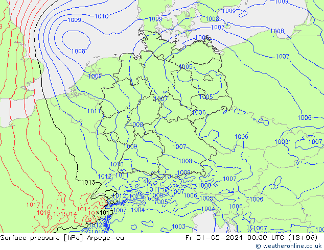 地面气压 Arpege-eu 星期五 31.05.2024 00 UTC