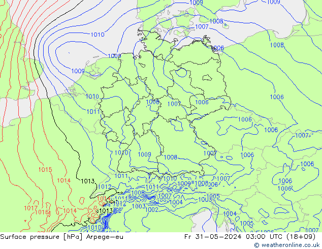 Atmosférický tlak Arpege-eu Pá 31.05.2024 03 UTC