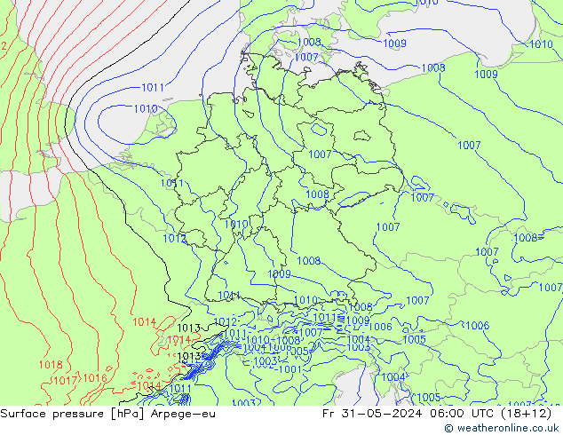 Atmosférický tlak Arpege-eu Pá 31.05.2024 06 UTC