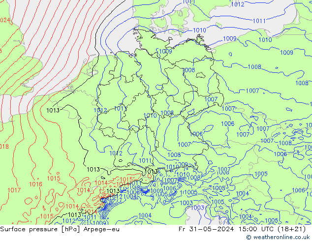 Pressione al suolo Arpege-eu ven 31.05.2024 15 UTC