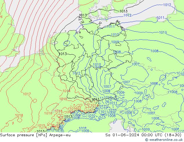 Pressione al suolo Arpege-eu sab 01.06.2024 00 UTC