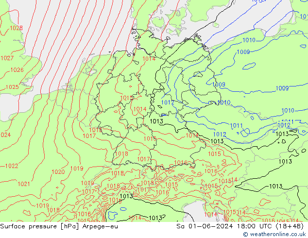 Atmosférický tlak Arpege-eu So 01.06.2024 18 UTC