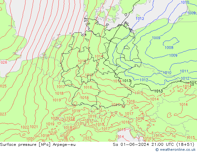 Bodendruck Arpege-eu Sa 01.06.2024 21 UTC