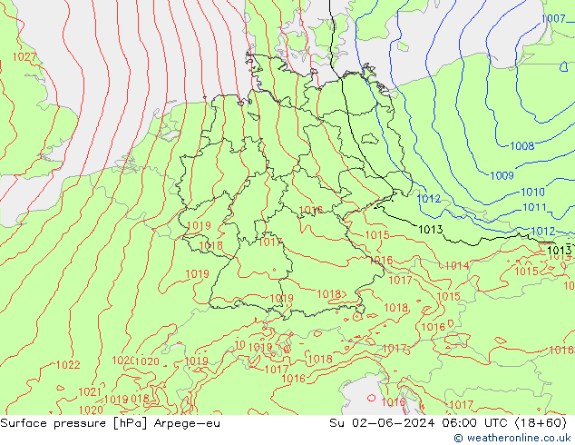 Surface pressure Arpege-eu Su 02.06.2024 06 UTC