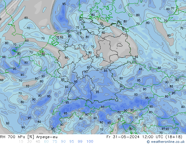 RH 700 hPa Arpege-eu pt. 31.05.2024 12 UTC