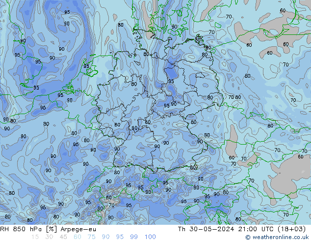 850 hPa Nispi Nem Arpege-eu Per 30.05.2024 21 UTC