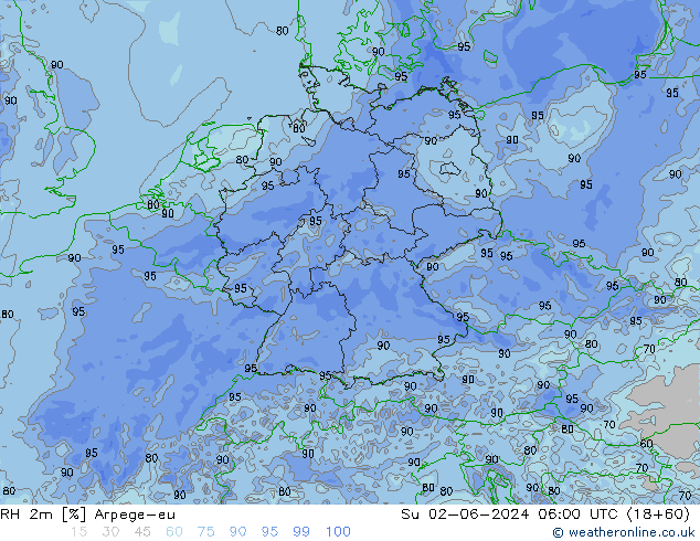 RH 2m Arpege-eu Su 02.06.2024 06 UTC