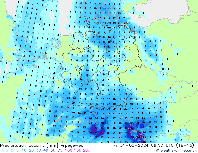 Precipitation accum. Arpege-eu  31.05.2024 09 UTC