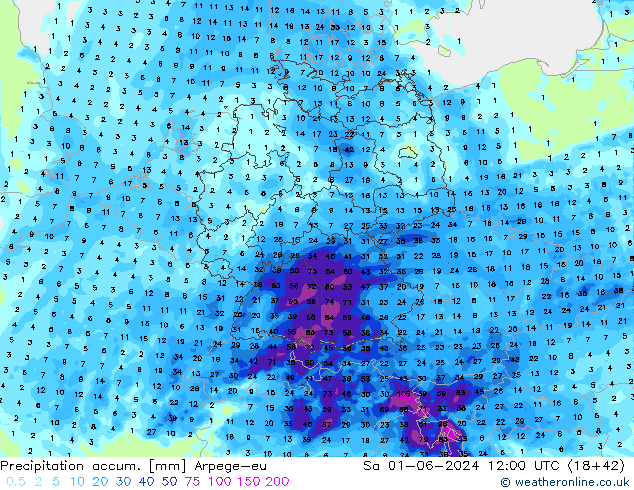 Precipitation accum. Arpege-eu  01.06.2024 12 UTC