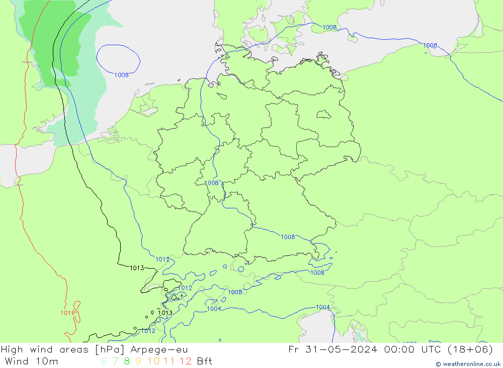 High wind areas Arpege-eu Sex 31.05.2024 00 UTC