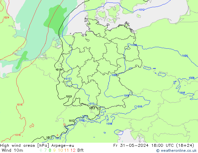 High wind areas Arpege-eu Fr 31.05.2024 18 UTC