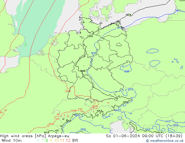 High wind areas Arpege-eu Sa 01.06.2024 09 UTC