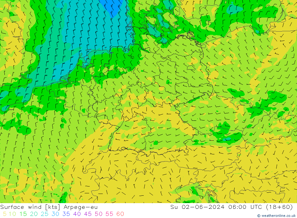 Vent 10 m Arpege-eu dim 02.06.2024 06 UTC