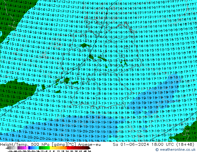 Height/Temp. 500 hPa Arpege-eu so. 01.06.2024 18 UTC