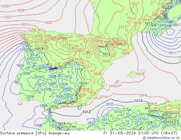 pression de l'air Arpege-eu ven 31.05.2024 21 UTC