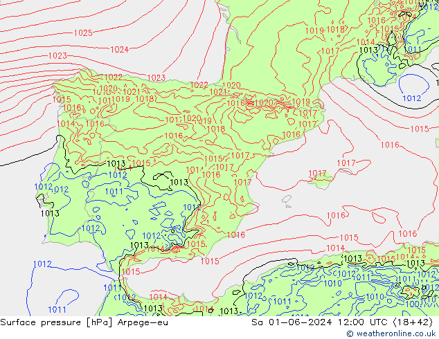 Presión superficial Arpege-eu sáb 01.06.2024 12 UTC