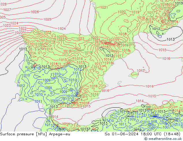 Surface pressure Arpege-eu Sa 01.06.2024 18 UTC