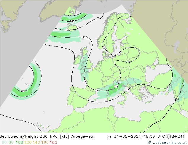 Jet stream/Height 300 hPa Arpege-eu Fr 31.05.2024 18 UTC