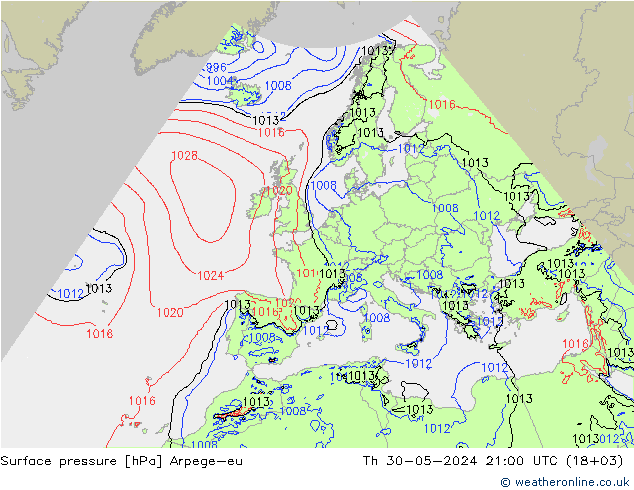 приземное давление Arpege-eu чт 30.05.2024 21 UTC