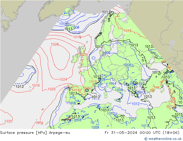 Presión superficial Arpege-eu vie 31.05.2024 00 UTC
