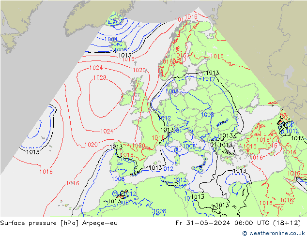 Luchtdruk (Grond) Arpege-eu vr 31.05.2024 06 UTC