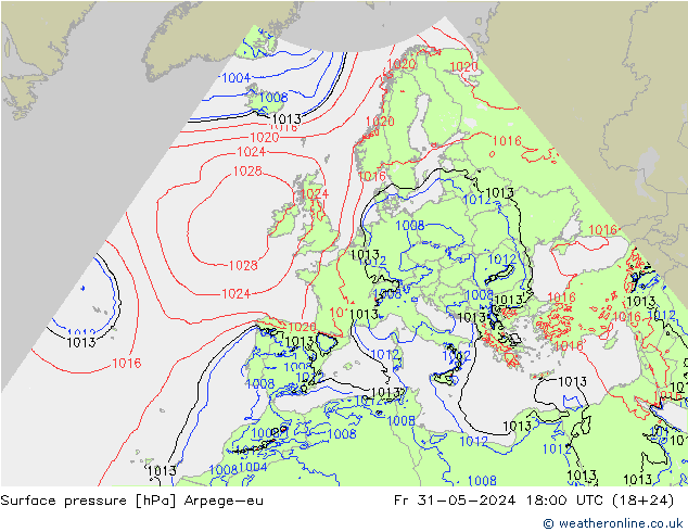 地面气压 Arpege-eu 星期五 31.05.2024 18 UTC