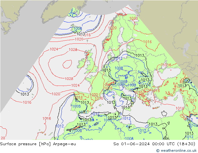 Presión superficial Arpege-eu sáb 01.06.2024 00 UTC