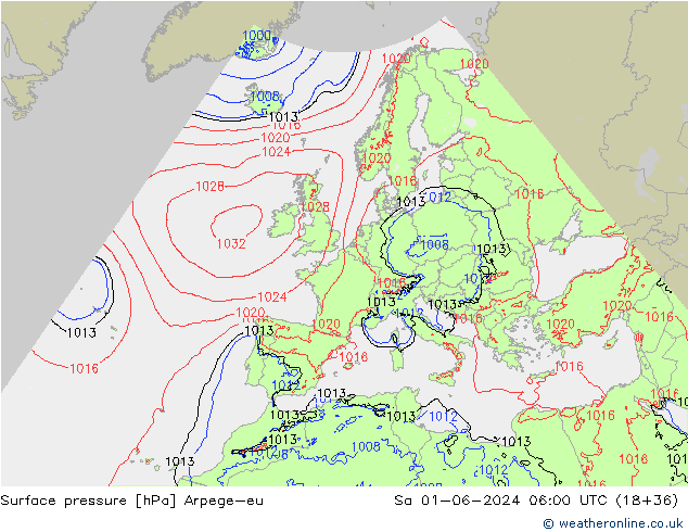 Yer basıncı Arpege-eu Cts 01.06.2024 06 UTC