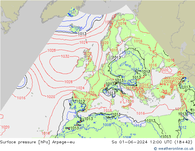 Surface pressure Arpege-eu Sa 01.06.2024 12 UTC