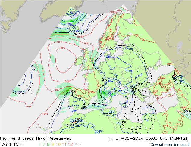 High wind areas Arpege-eu ven 31.05.2024 06 UTC