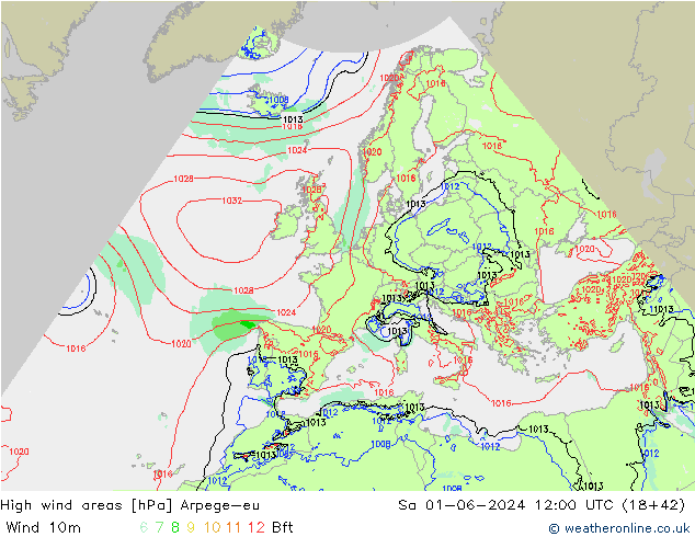 High wind areas Arpege-eu sam 01.06.2024 12 UTC