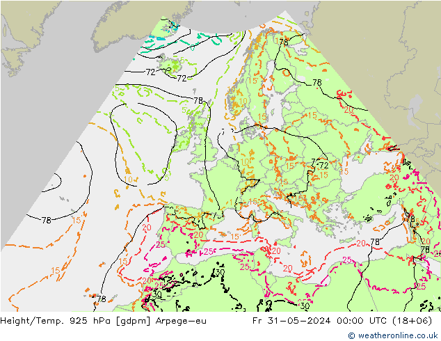 Height/Temp. 925 hPa Arpege-eu Fr 31.05.2024 00 UTC