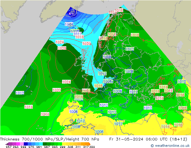 Thck 700-1000 hPa Arpege-eu Fr 31.05.2024 06 UTC