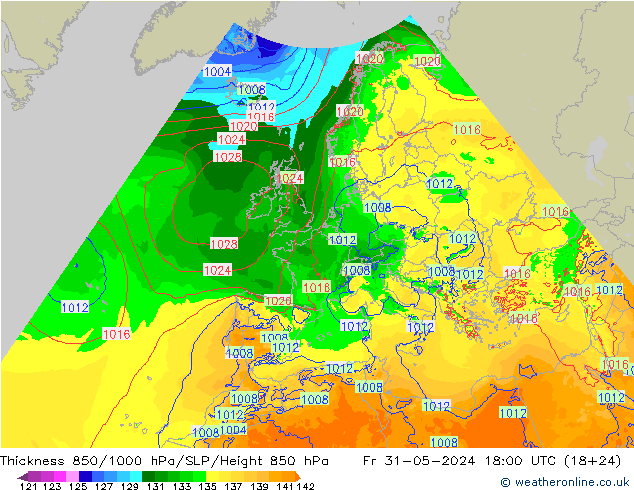 850-1000 hPa Kalınlığı Arpege-eu Cu 31.05.2024 18 UTC