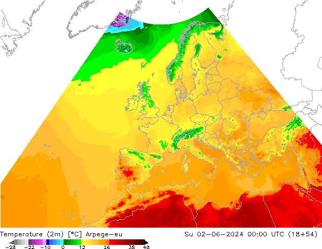 Temperature (2m) Arpege-eu Su 02.06.2024 00 UTC