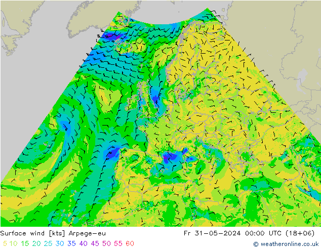 Surface wind Arpege-eu Pá 31.05.2024 00 UTC