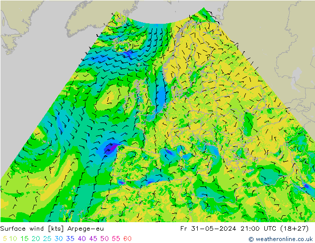 Surface wind Arpege-eu Fr 31.05.2024 21 UTC
