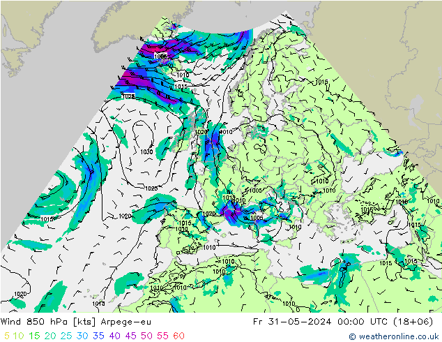 Wind 850 hPa Arpege-eu Fr 31.05.2024 00 UTC