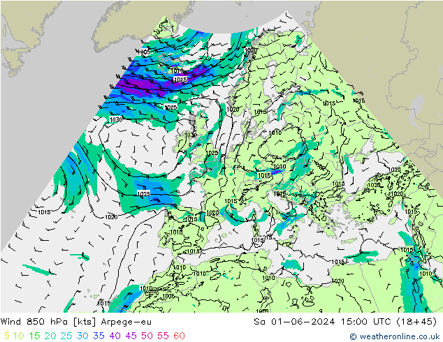 Wind 850 hPa Arpege-eu So 01.06.2024 15 UTC