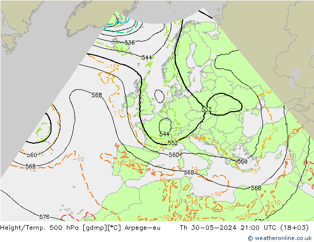 Height/Temp. 500 hPa Arpege-eu Qui 30.05.2024 21 UTC