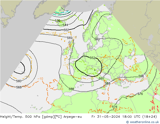 Yükseklik/Sıc. 500 hPa Arpege-eu Cu 31.05.2024 18 UTC