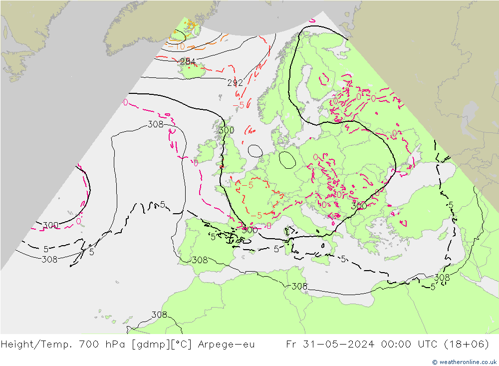 Height/Temp. 700 hPa Arpege-eu Fr 31.05.2024 00 UTC