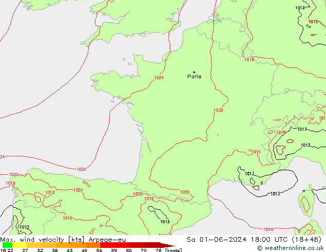 Windböen Arpege-eu Sa 01.06.2024 18 UTC