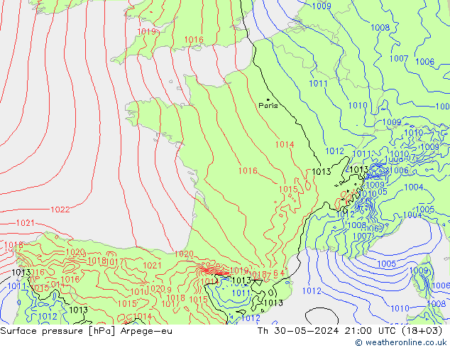 Yer basıncı Arpege-eu Per 30.05.2024 21 UTC